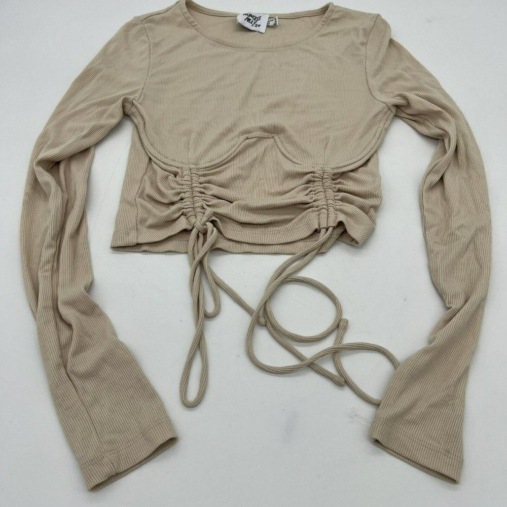 Princess Polly Adjustable Cinch Long Sleeve Cropped Blouse Size 8